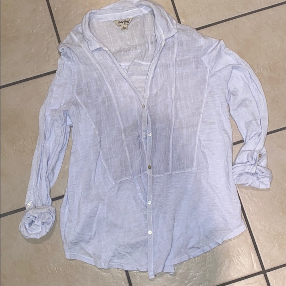 Lucky Brand Button Up Rolled Sleeve Top